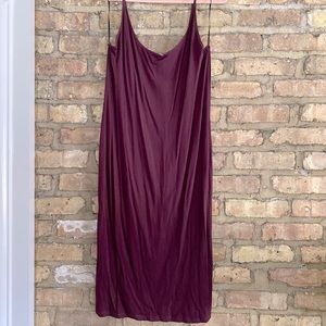 H&M Basic Ribbed Maroon Spaghetti Strap Midi Dress